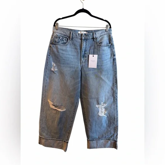 Hidden Baggy Jeans Size 30 Medium Wash High Rise Distressed Cuffed Hem NEW - Picture 4 of 14